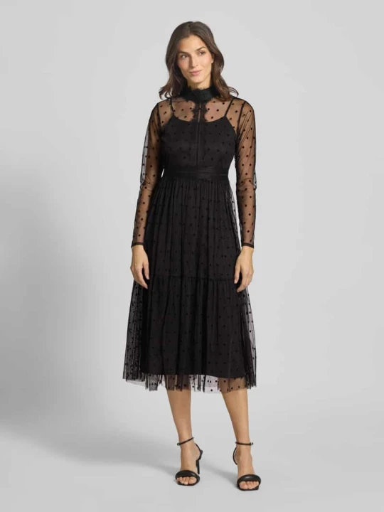Zdjęcie produktu Sukienka midi ze stójką Lace & Beads Czarny