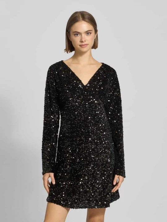 Zdjęcie produktu Sukienka mini cekinowa z aksamitu model ‘KAM’ Pieces Czarny