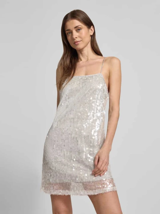 Zdjęcie produktu Sukienka mini na ramiączkach z cekinowym obszyciem Style Icon Collection Srebrny