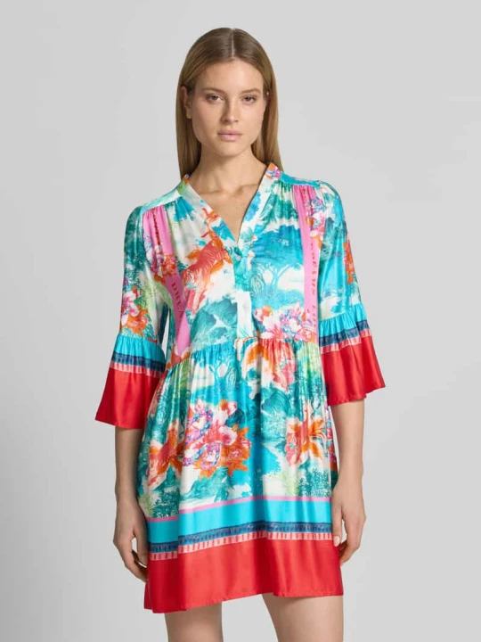 Zdjęcie produktu Sukienka mini o kroju relaxed fit z czystej wiskozy model 'Breeze' Miss Goodlife Jasnoniebieski melanż