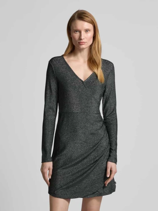 Zdjęcie produktu Sukienka mini o kroju shaped fit w kopertowym stylu z efektem błyszczącym Tom Tailor Czarny