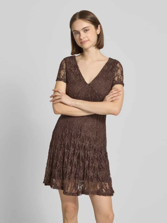 Zdjęcie produktu sukienka mini o kroju slim fit z koronki model 'ALBINA' Only Ciemnobrązowy