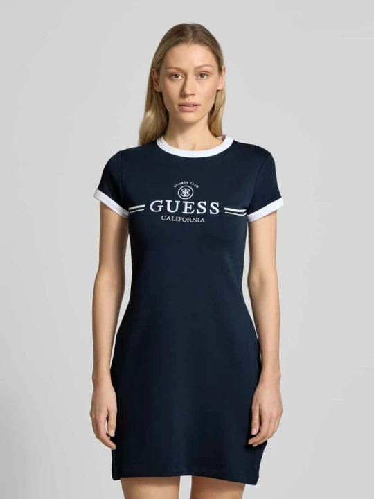 Zdjęcie produktu Sukienka mini o kroju slim fit z wyhaftowanym logo model 'Mila' Guess Granatowy