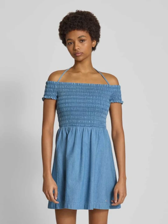 Zdjęcie produktu Sukienka mini taliowana z czystej bawełny Tommy Jeans Jeansowy niebieski