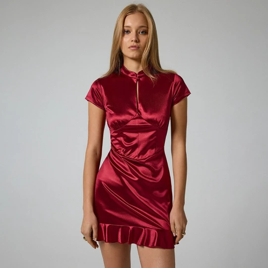 Zdjęcie produktu Sukienka mini z dekoltem qipao bordowa House