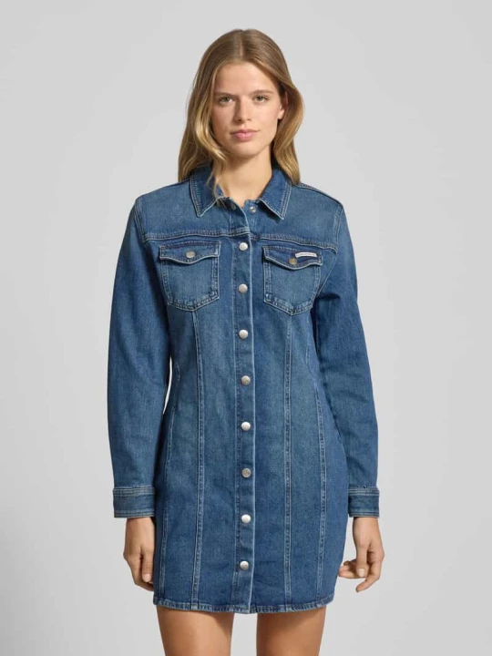 Zdjęcie produktu Sukienka mini z imitacji denimu model ‘Cold’ Calvin Klein Jeans Jeansowy niebieski