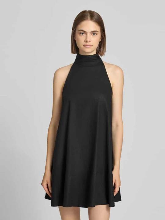 Zdjęcie produktu sukienka mini z mieszanki lnu z wiązaniem na szyi model 'SARA' Topshop Czarny