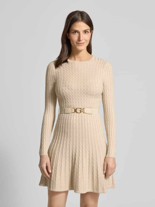 Zdjęcie produktu Sukienka mini z mieszanki wiskozy w imitacji dzianiny model „Hana” Guess Piaskowy