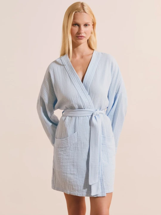 Zdjęcie produktu Wiązany szlafrok z muślinowej bawełny Etam bleu ciel