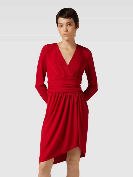 Zdjęcie produktu Sukienka o długości do kolan, z dekoltem w serek i tasiemką w talii Lauren Ralph Lauren Czerwony