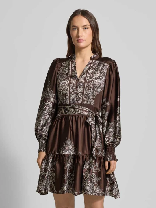 Zdjęcie produktu Sukienka do kolan z dekoltem w serek Model 'MALFIDA' NEO NOIR Ciemnobrązowy