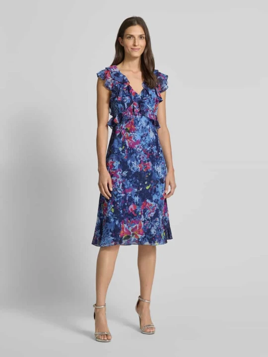Zdjęcie produktu Sukienka o długości do kolan z obszyciem falbanami model ‘Taralee’ Lauren Ralph Lauren Błękitny melanż