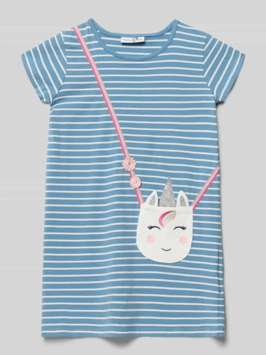 Zdjęcie produktu Sukienka o kroju relaxed fit z ozdobnym obszyciem Happy Girls Błękitny