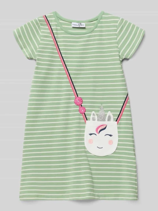 Zdjęcie produktu Sukienka o kroju relaxed fit z ozdobnym obszyciem Happy Girls Trzcinowy