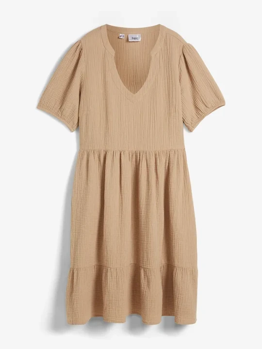 Zdjęcie produktu Sukienka oversized z muślinu z bawełny BonPrix beżowy