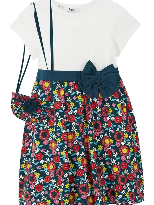 Zdjęcie produktu Sukienka shirtowa + torebka (2 części), z czystej bawełny organicznej BonPrix biały
