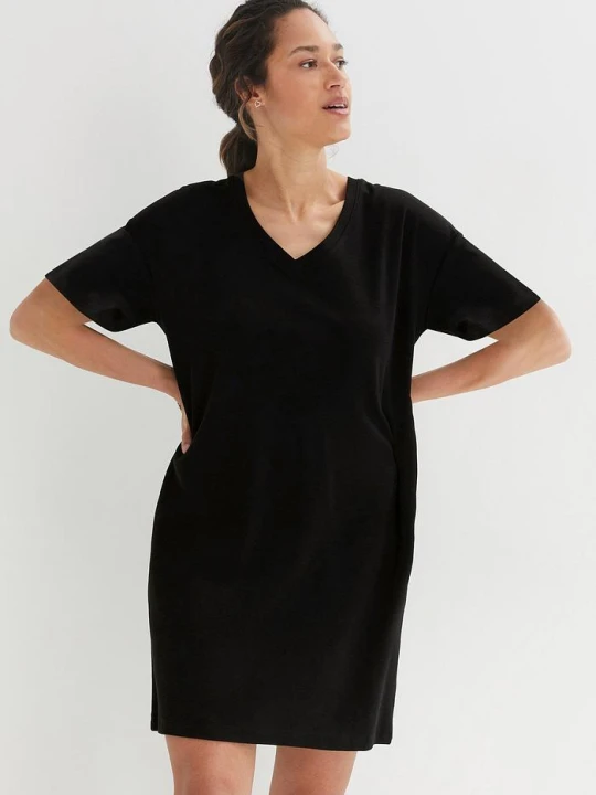 Zdjęcie produktu Sukienka T-shirtowa oversize z czystej bawełny (2 szt.) BonPrix czarny
