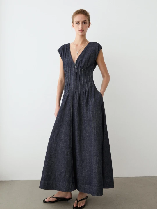 Zdjęcie produktu Sukienka Średniej Długości Jeansowa - Ciemnoniebieski - Massimo Dutti - Female