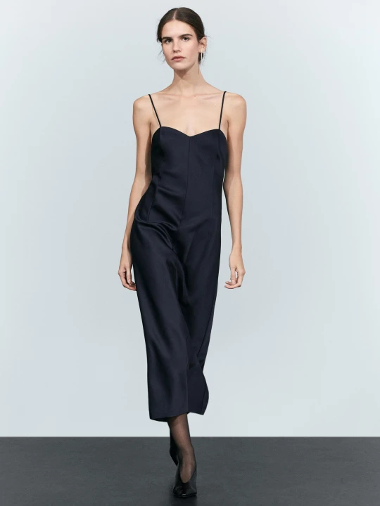 Zdjęcie produktu Sukienka Średniej Długości Na Cienkich Ramiączkach - Ciemnoniebieski - 36 (S) - Massimo Dutti - Female