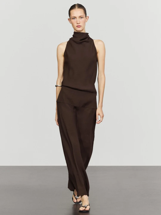 Zdjęcie produktu Sukienka Średniej Długości Z Dekoltem Halter I Paskiem Gorsetowym - Brązowy - Massimo Dutti - Female