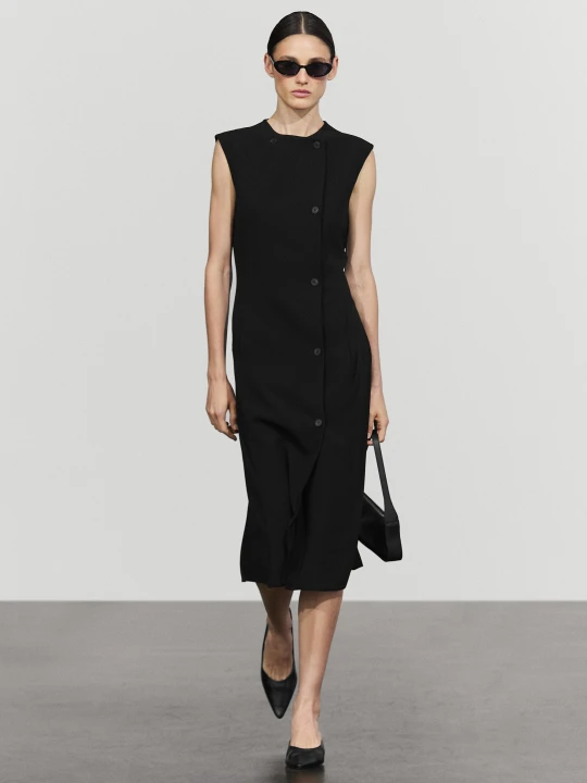 Zdjęcie produktu Sukienka Średniej Długości Z Zapięciem Na Guziki - Czarny - 36 (S) - Massimo Dutti - Female