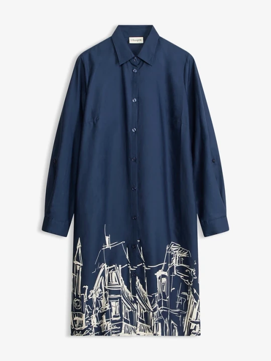 Zdjęcie produktu Sukienka szmizjerka z bawełnianej popeliny BonPrix niebieski