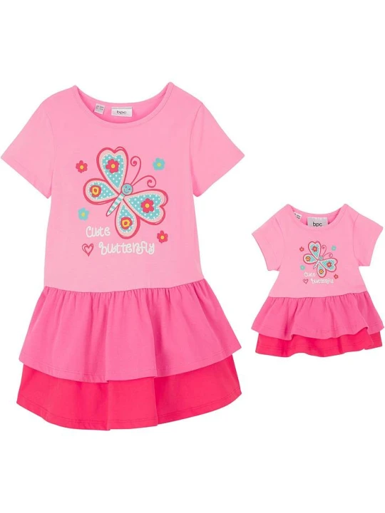 Zdjęcie produktu Sukienka t-shirtowa + sukienka dla lalki (2 części), z czystej bawełny organicznej BonPrix różowy