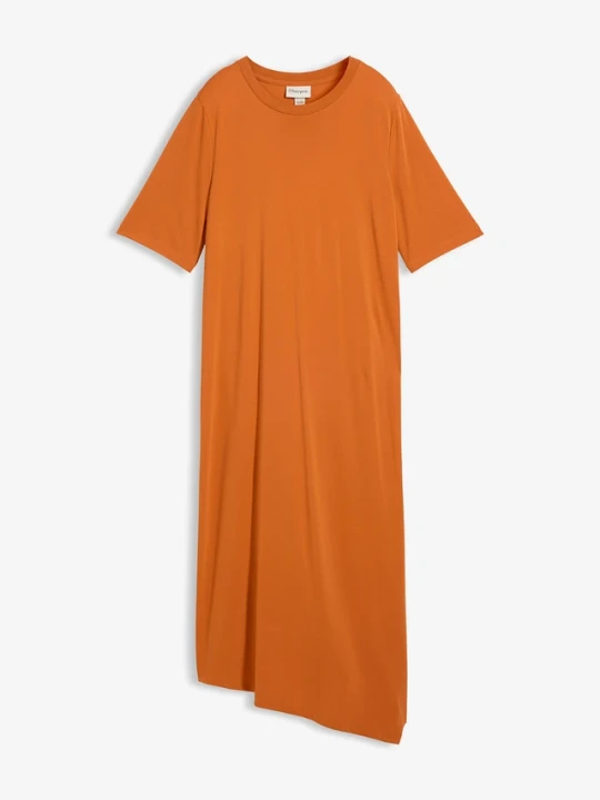 Zdjęcie produktu Sukienka T-shirtowa z asymetrycznym dołem z mieszanki modalu BonPrix pomarańczowy