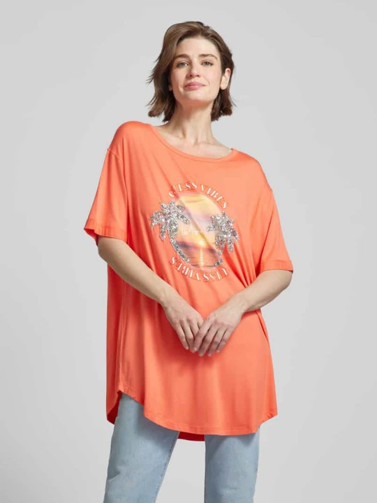 Zdjęcie produktu Sukienka T-shirtowa z cekinowym obszyciem Guess Pomarańczowy