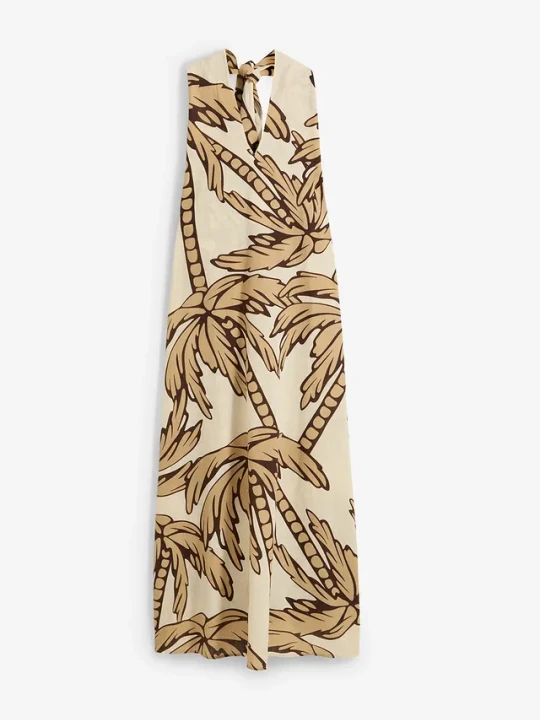 Zdjęcie produktu Sukienka trapezowa z dekoltem halter BonPrix beżowy