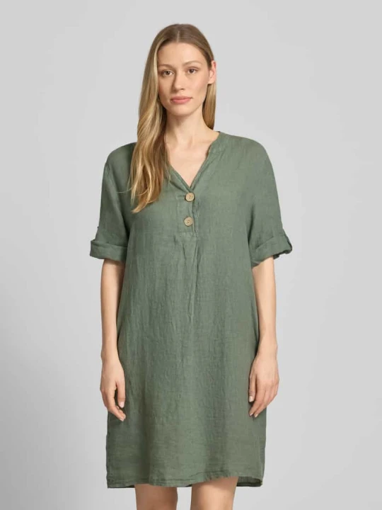 Zdjęcie produktu Sukienka tunikowa z lnu z dekoltem w serek model 'Ki44ra' ZABAIONE Khaki