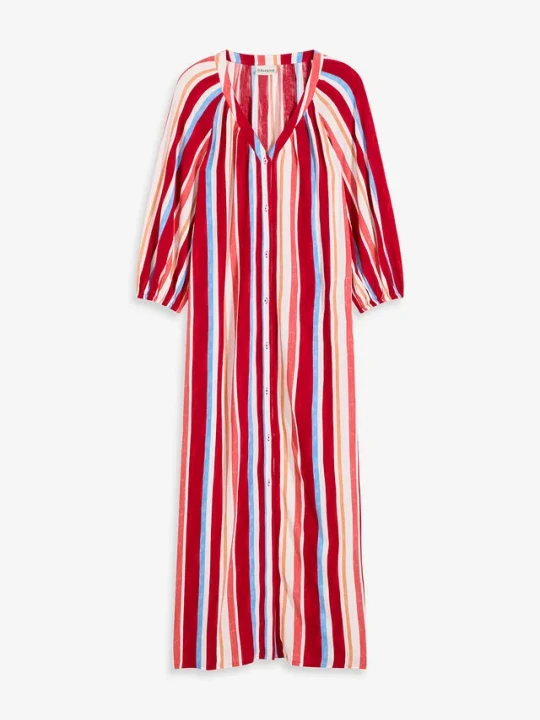 Zdjęcie produktu Sukienka typu kaftan z wiskozy z fakturą we wzór w paski BonPrix czerwony
