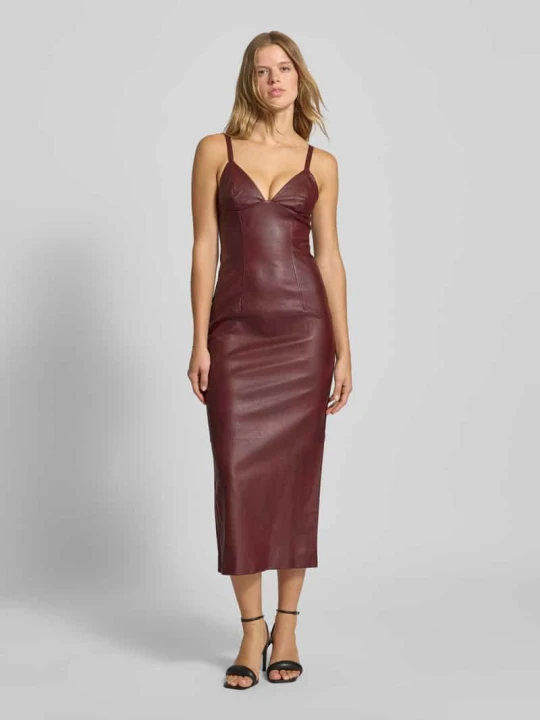 Zdjęcie produktu sukienka wieczorowa z materiału skóropodobnego model 'Estine' bardot Bordowy