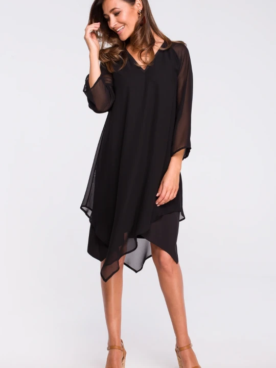 Zdjęcie produktu Sukienka wieczorowa oversize szyfonowa asymetryczna czarna Stylove