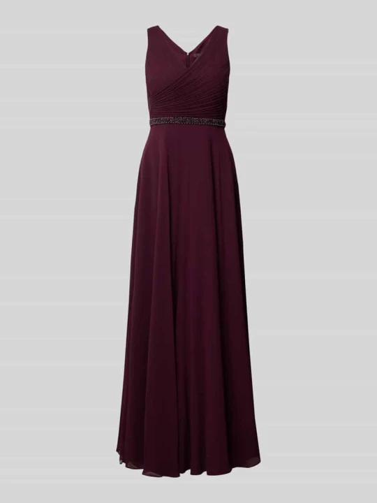 Zdjęcie produktu Sukienka wieczorowa typu fit and flare z haftem z pereł Vera Mont Ciemnoczerwony