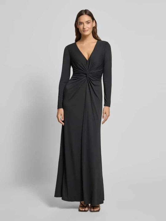 Zdjęcie produktu Sukienka wieczorowa z dekoltem w serek i wiązanym detalem model ‘NADIRA’ Lauren Ralph Lauren Czarny