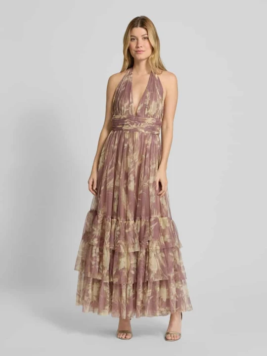 Zdjęcie produktu Sukienka wieczorowa z dekoltem w serek Lace & Beads Różowawy
