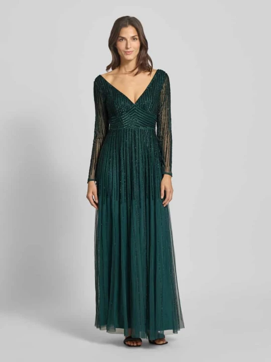 Zdjęcie produktu Sukienka wieczorowa z dekoltem w serek Lace & Beads Ciemnozielony