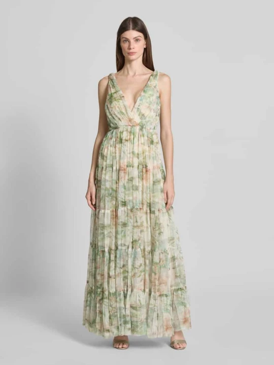 Zdjęcie produktu Sukienka wieczorowa z efektem stopniowania i dekoltem w serek Lace & Beads Jasnozielony