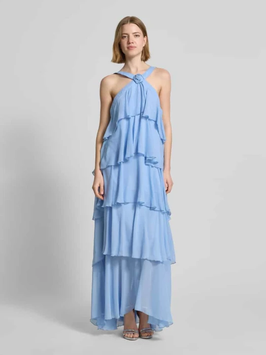 Zdjęcie produktu Sukienka wieczorowa z falbaną z dekoltem w serek model 'FELICIA' Vero Moda Błękitny