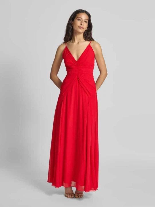 Zdjęcie produktu Sukienka wieczorowa z marszczeniami i cienkimi ramiączkami Lace & Beads Czerwony