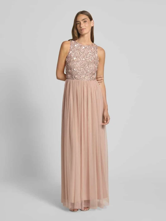 Zdjęcie produktu Sukienka koktajlowa o taliowanym kroju z cekinowym obszyciem Lace & Beads Jasnoróżowy