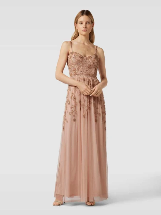 Zdjęcie produktu Sukienka wieczorowa z obszyciem ozdobnymi kamieniami i cekinami Lace & Beads Różowawy