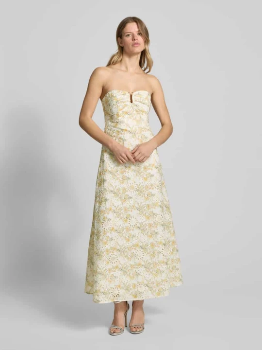 Zdjęcie produktu Sukienka wieczorowa z plisami model ‘LORA’ bardot Jasnożółty