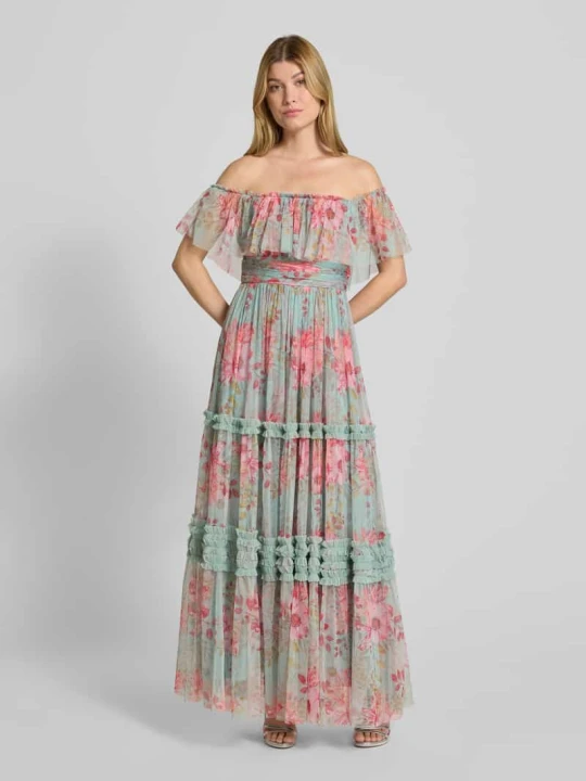 Zdjęcie produktu Sukienka wieczorowa z prostokątnym dekoltem Lace & Beads Jasnoniebieski