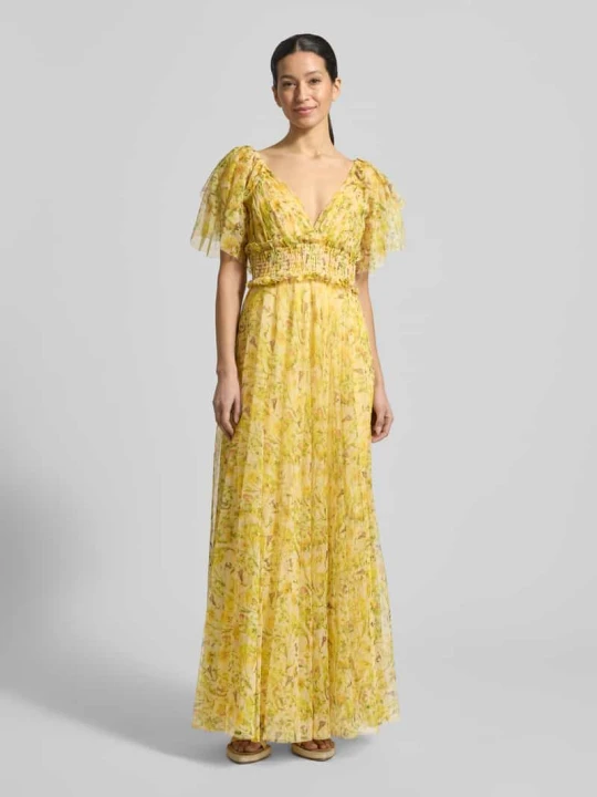 Zdjęcie produktu Sukienka wieczorowa z tiulu z dekoltem w serek Lace & Beads Jasnożółty