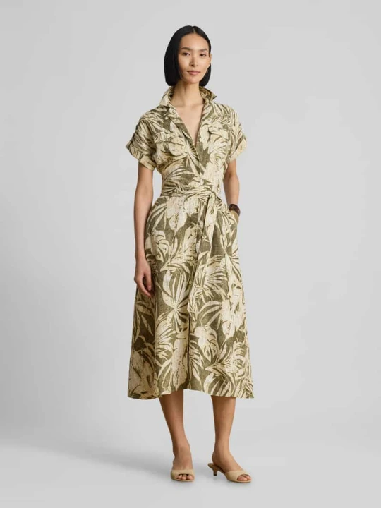 Zdjęcie produktu Sukienka z czystego lnu z wiązanym paskiem Lauren Ralph Lauren Khaki