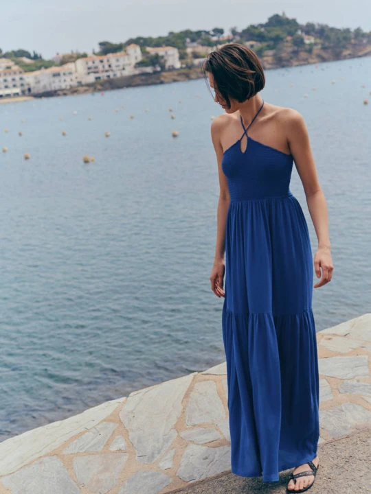 Zdjęcie produktu Sukienka z dekoltem halter i panelami electric blue - Teen - MANGO TEEN