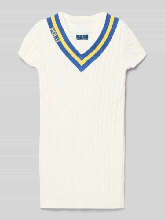 Zdjęcie produktu Sukienka z dzianiny do kolan z czystej Bawełny Polo Ralph Lauren Złamany biały