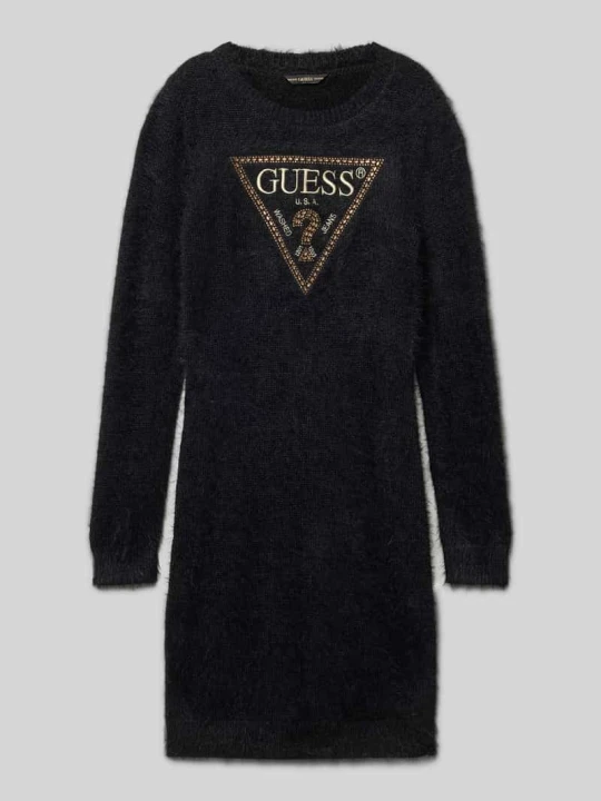 Zdjęcie produktu Sukienka z dzianiny dresowej ze sztucznym futrem i obszyciem ozdobnymi kamieniami Guess Czarny